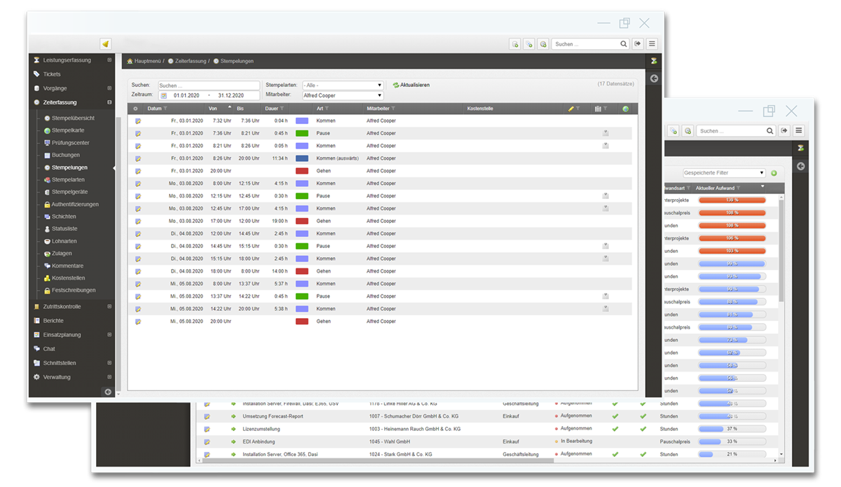 Venabo – Statusübersicht mit Live-Status und Buchungsliste